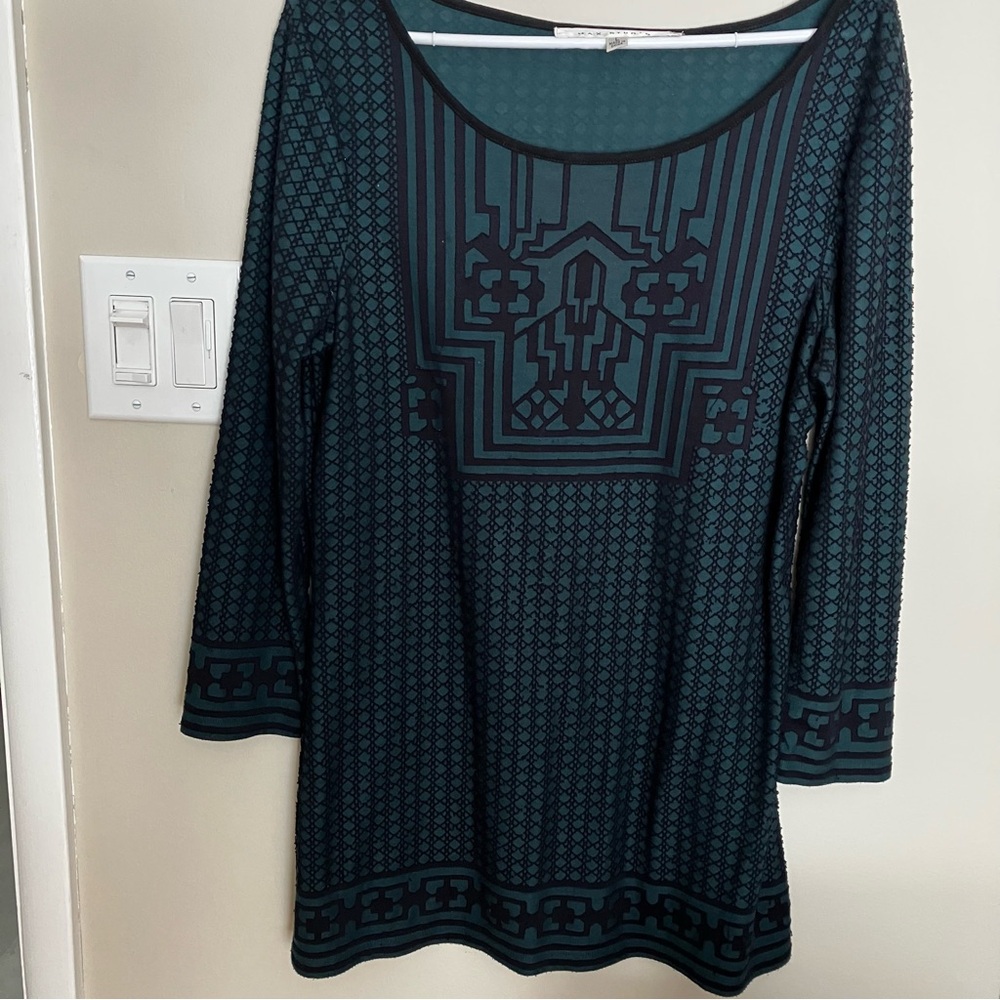 Max Studio Teal and Black Scoop Neck Tunic Burnout velvet light and comfy